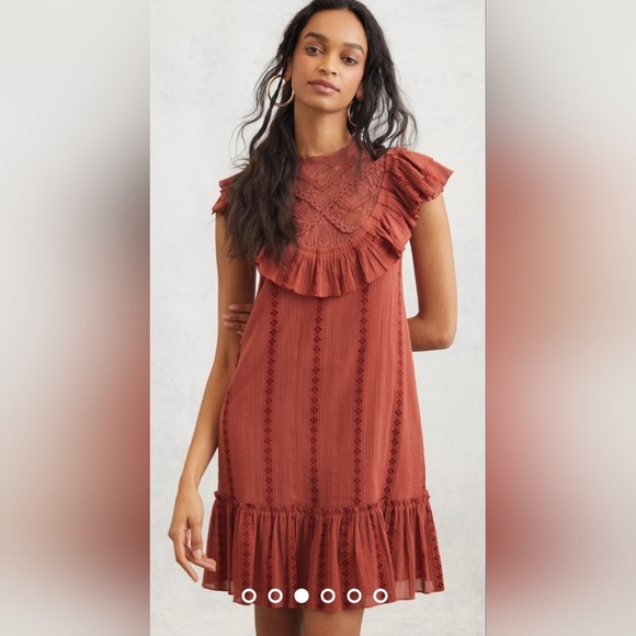 Lesly Ruffled Mini Dress by anthropology Womens Size Xs Rust Brown - Picture 5 of 10